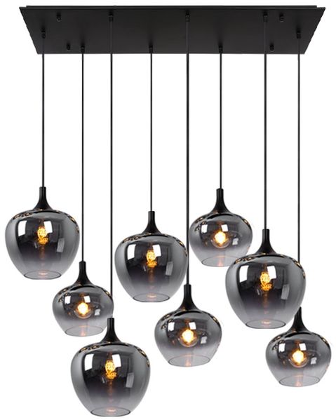 Hängeleuchte, Glas Metall, Schwarz-Rauchfarbe, L 105 cm