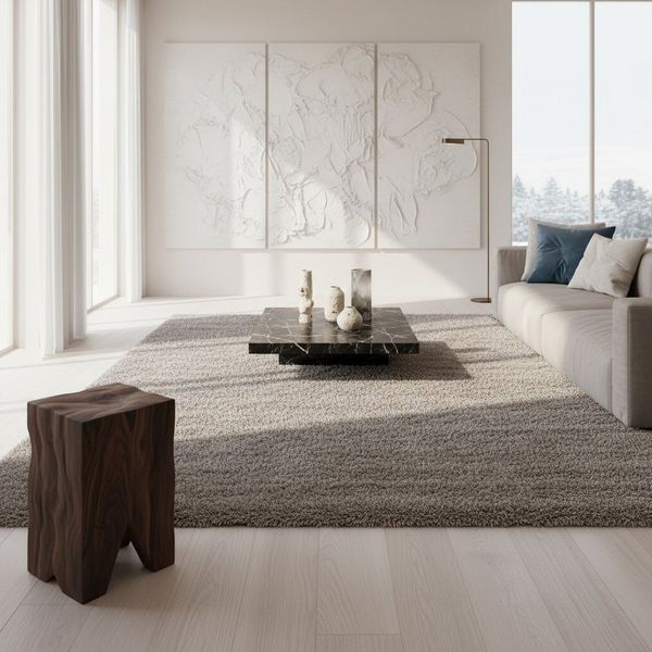 KADIMA DESIGN Teppich SALZACH Shaggy Langflor Wohnzimmer Schlafzimmer Waschbar Flauschig, Rund, Höhe: 52 mm, Beige, 80x80 cm, Wohnzimmerteppich Strapazierfähig Waschbar