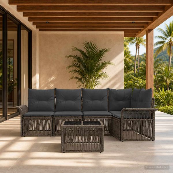 vidaXL Gartensofa-set 6 pcs Grau Poly-Rattan 3434831
