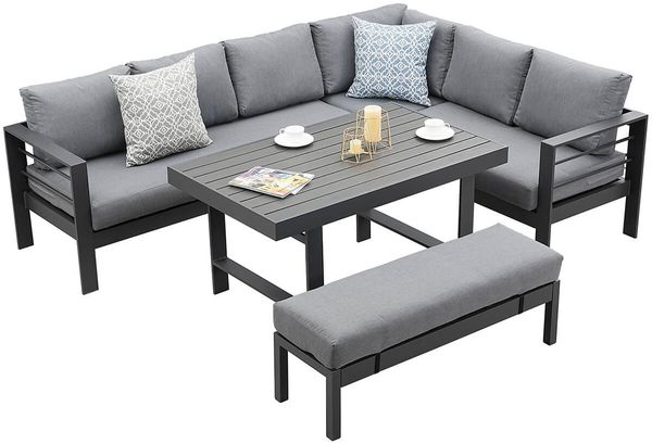 MeXo Gartenlounge-Set SGS zertifiziert, Aluminium Gartenmöbel Set, (Garten-Essgruppe, 5-tlg, 3 x Ecksofas, 1 x Gartenbank, 1 x Esstisch 130 x 80 x 67,5 cm), wetterfeste Ecklounge, Terrassenmöbel Set für 8 Personen Bild 5
