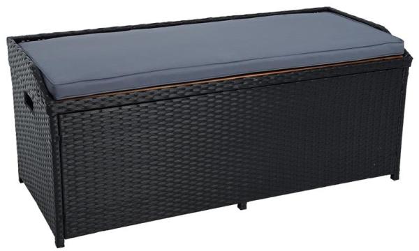 Sitzbank Gartenbank mit Auflagenbox Rattan Kissentruhe Polyrattan Bank Schwarz