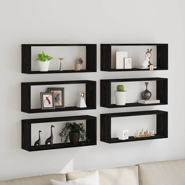 vidaXL Wandregale mit Regal 6 pcs Schwarz Eichen-Optik 60 x 15 x 23 cm 862647
