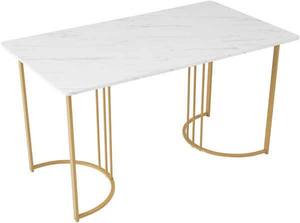 Esstisch mit Marmor-Muster, moderner Küchen- und Esszimmertisch, stabiles Metallgestell, verstellbare Tischfüße,Weiß und Gold farbe Bild 8