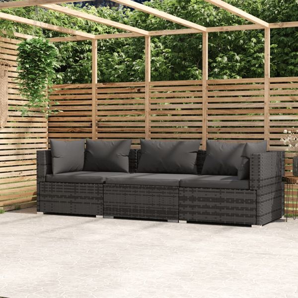 vidaXL 3-Sitzer-Sofa mit Kissen Grau Poly Rattan 317511