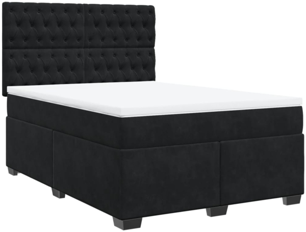 vidaXL Boxspringbett mit Matratze Schwarz 140x200 cm Samt 3290938