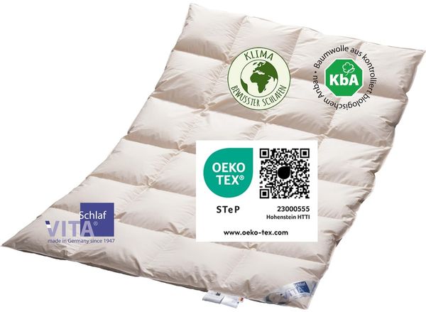Vitaschlaf® Bio-Luxe-KBA Deutsche Gutshofdaune W6 - EXTRA WARM DAUNENDECKE Organic 100% Nature Daunendecke Deutsche Qualität (220 x 240 cm)