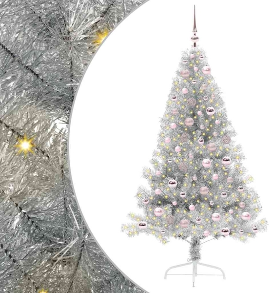 vidaXL Künstlicher vorbeleuchteter Weihnachtsbaum Silber 180 cm 3397208