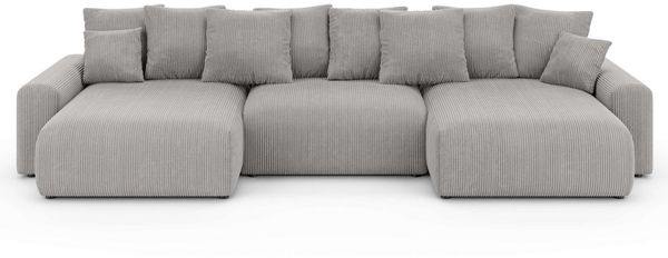 Home affaire Wohnlandschaft LAKESIDE mit Bettfunktion und Bettkasten, Maße B/T/H: 332,5/142/84 cm, U‑Form mit vielen Kissen und Wellenunterfederung