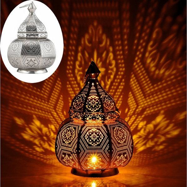 Marrakesch Orient & Mediterran Interior Nachttischlampe Orientalische Tischlampe Mahana handgefertigt aus Metall in Silber, Handarbeit