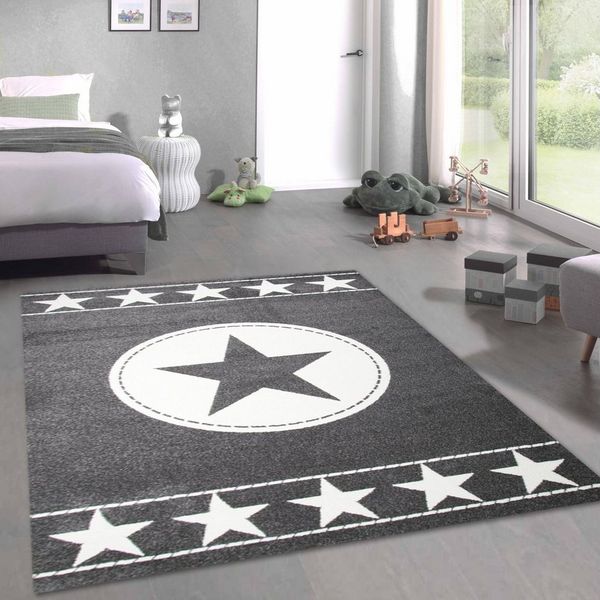 Carpetia Kinderteppich Kinderteppich Spielteppich Kinderzimmer Teppich Stern grau creme, rechteckig, Höhe: 9 mm