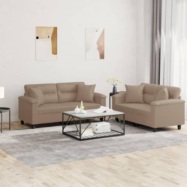 vidaXL 2-tlg. Sofagarnitur mit Kissen Cappuccino-Braun Kunstleder 3202376