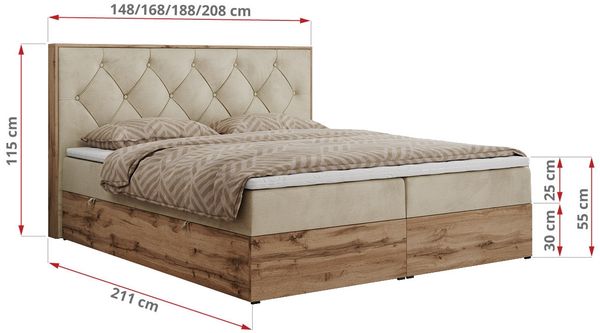Boxspringbett, Schlafzimmerbett, Bettkasten - VENETO - 140 x 200 cm - Beige Velvet - H4 Bild 5