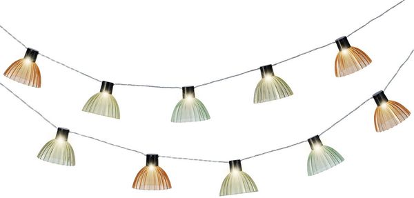 Lumineo LED-Girlande, LED Solar Lichterkette Lampenschirme gerillt 4,5m Kunststoff Warmweiß