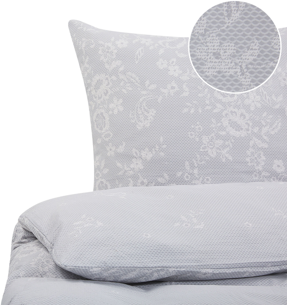 Bettwäsche-Set Blumenmuster MORNINGSIDE 155x220 cm Baumwoll-Satin Grau