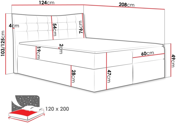 Boxspringbett Rember Ehebett, Grau, 120x200 cm Bild 4