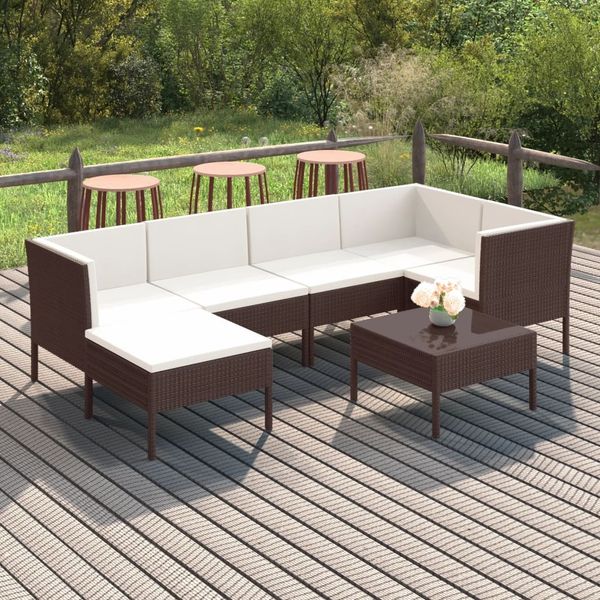 vidaXL 7-tlg. Garten-Lounge-Set mit Auflagen Poly Rattan Braun 3094407