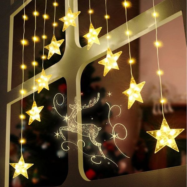 Elegear LED-Lichterkette Weihnachtsdeko Fenster Stern, beleuchtete Weihnachtsbeleuchtung, Lichterkette Sterne mit Timer Innen/Außen, Weihnachtsstern Fensterdeko