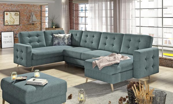 Wohnideebilder 'Asgard U' Ecksofa mit Schlaffunktion und Bettkasten, 320x90x202 cm, Blaugrau, Cover