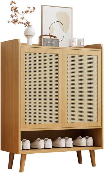 Sideboard 80x35x105 cm in Light Oak mit 2 Türen, Push-to-Open und Massivholzbeinen Bild 7