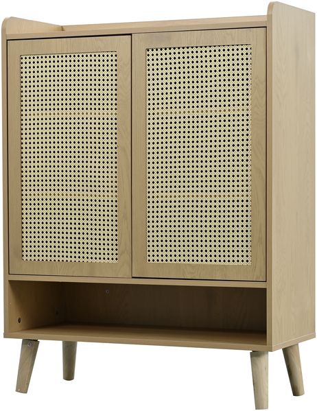Sideboard 80x35x105 cm in Light Oak mit 2 Türen, Push-to-Open und Massivholzbeinen Bild 6