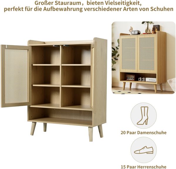 Sideboard 80x35x105 cm in Light Oak mit 2 Türen, Push-to-Open und Massivholzbeinen Bild 9