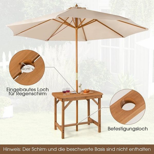 COSTWAY Gartentisch Esstisch, Holztisch, aus Massivholz, 100 x 60 x 75 cm, mit Schirmloch