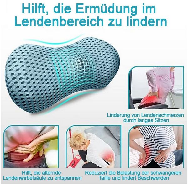 Mutig Rückenkissen Ergonomisches Lendenkissen, Memory Foam Rückenkissen, Lendenstützkissen für Auto, Bürostuhl, Bett, Rückenpolster zur Druckentlastung, für komfortable Unterstützung, 22 × 13 cm
