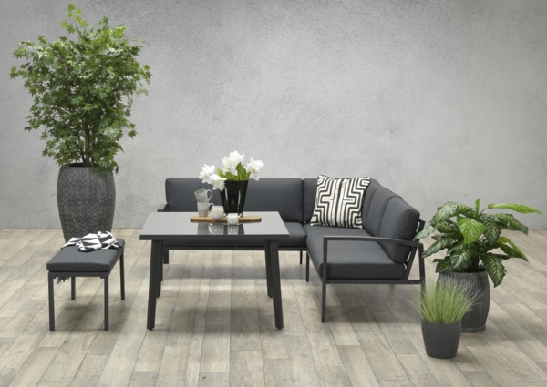 Garden Impressions Dining-Ecklounge "Petone" inkl. Ecksofa, Bank und Tisch, schwarz / anthrazit