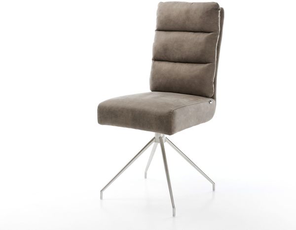 Esszimmerstuhl Pela-Flex Mikrofaser Taupe Vintage Kreuzgestell konisch Edelstahl Taschenfederkern