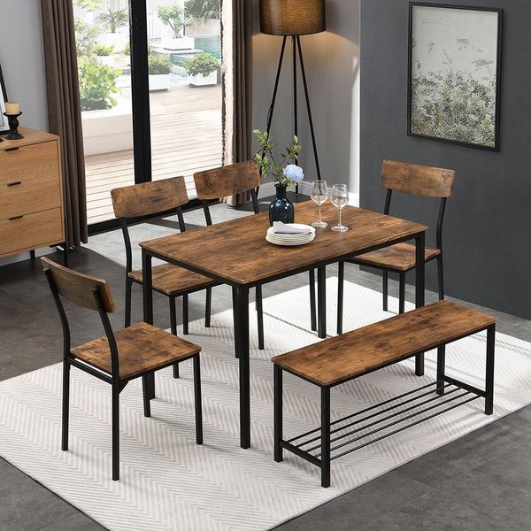 Sweiko Essgruppe, Esstisch und Stühle Set, 6-tlg, Esstisch, 4 Stühle, 1 Bank