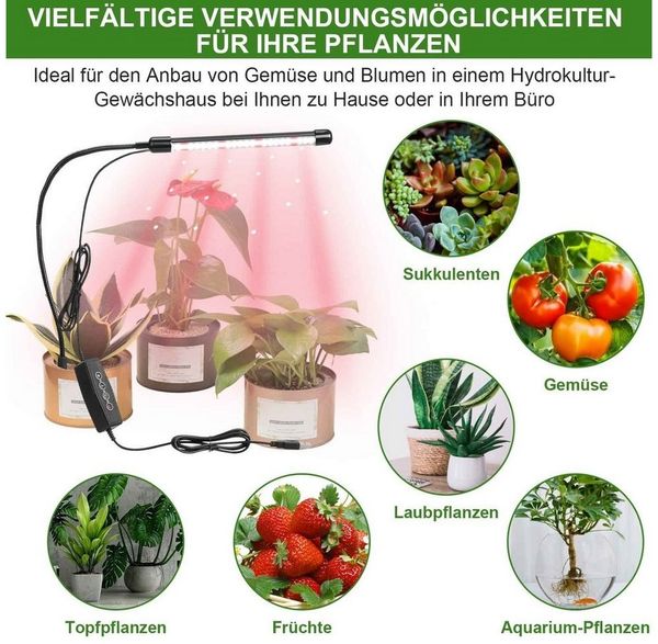 Rosnek Pflanzenlampe Dimmbar, 360° flexibel, für Zimmerpflanzen Setzlinge Blume Sukkulente, Rot, Weiß, Timer, 8Rot+40Weiß LEDs Bild 3