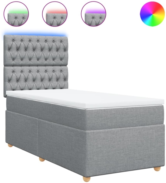 vidaXL Boxspringbett mit Matratze Hellgrau 90x200 cm Stoff 3293470