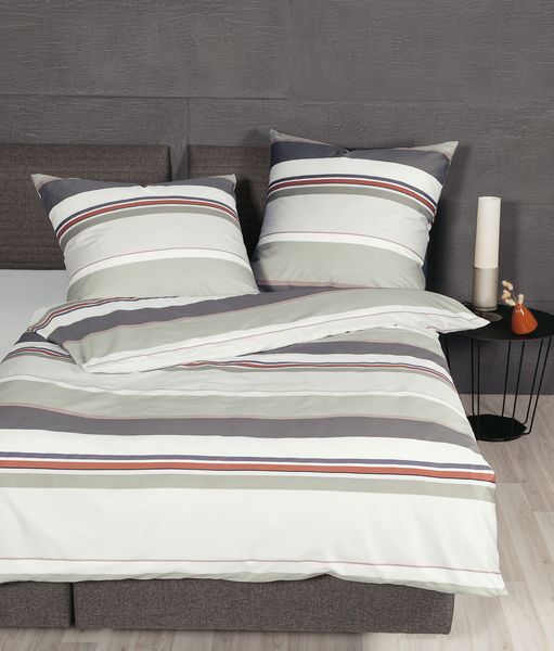 Janine J.D. Mako-Satin Bettwäsche 200x200 Streifen naturell grau siena 87090-07