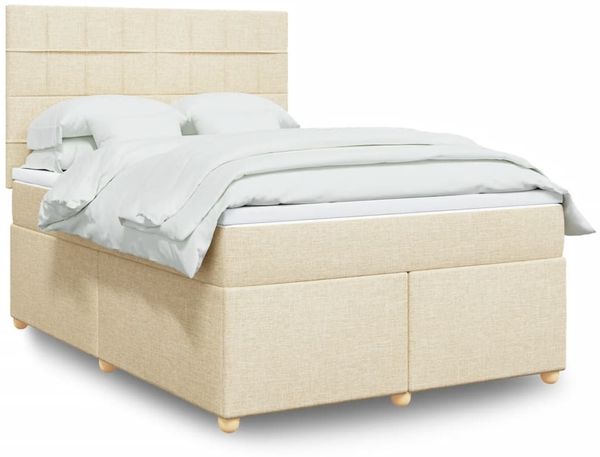 vidaXL Boxspringbett mit Matratze Creme 160x200 cm Stoff 3291336