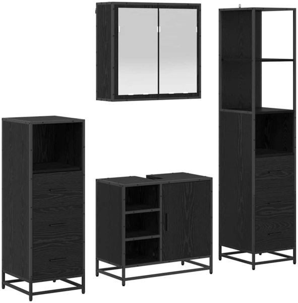 vidaXL Badezimmermöbel-Set 4 pcs Schwarz Eichen-Optik Holzwerkstoff 3402413
