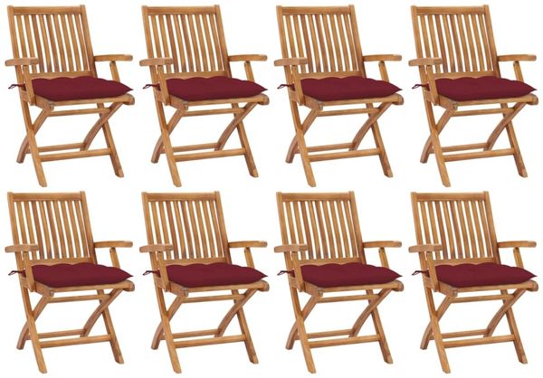 vidaXL Klappbare Gartenstühle mit Kissen 8 Stk. Massivholz Teak 3072801