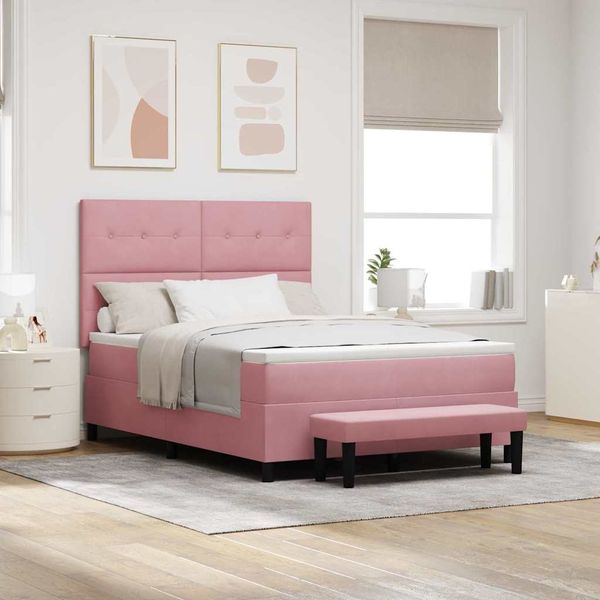 vidaXL Boxspringbett mit Kissen mit Kopfteil Rosa 200 x 140 cm Samt 3344521