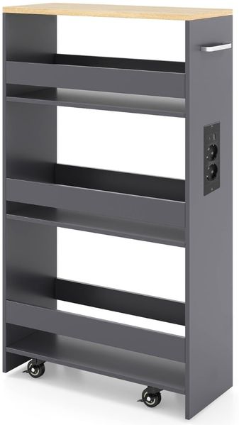 20 cm schlanker Aufbewahrungswagen mit Ladestation 4-stufiger rollbarer Küchenwagen mit Griff Grau