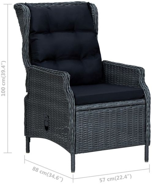 vidaXL Verstellbarer Gartensessel mit Auflagen Poly Rattan Dunkelgrau 313300 Bild 7