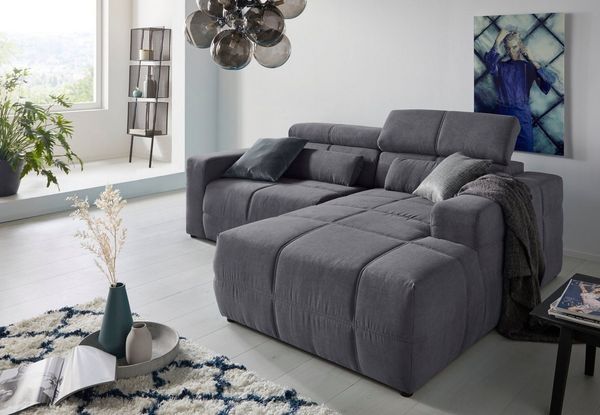 DOMO collection Ecksofa Brandon kleine Ausführung B/T/H: 214/100/80 cm, Mit Kopfteilverstellung, auch in Leder und Cord, L-Form