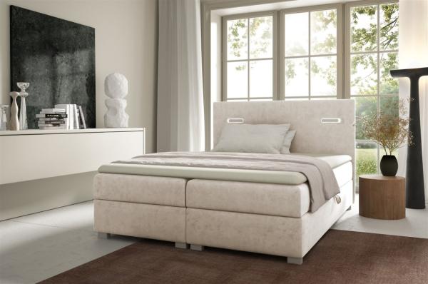 Boxspringbett Schlafzimmerbett CAPRICE 160x220cm Beige inkl. Ambiente-LED