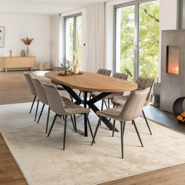 HOME DELUXE Essgruppe Oval Ausziehbar inkl. Sternfuß - 160 x 100 cm Light Oak 8 Stühle Hellbraun