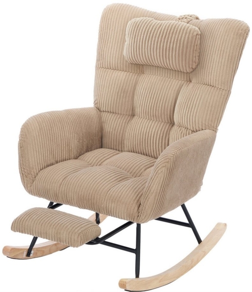 MODFU Schaukelstuhl stabiler Holz-Metall-Konstruktion und Aufbewahrungstasche (Kinderzimmer-Gleitstuhl, Sessel, 1 St), mit gepolstertem Sitz, hoher Rückenlehne, unsichtbarer Fußstütze