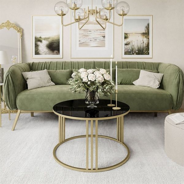 Lookway Couchtisch LORI GLASS mit goldenem Gestell (1x Couchtisch), Durchmesser: ⌀70 cm