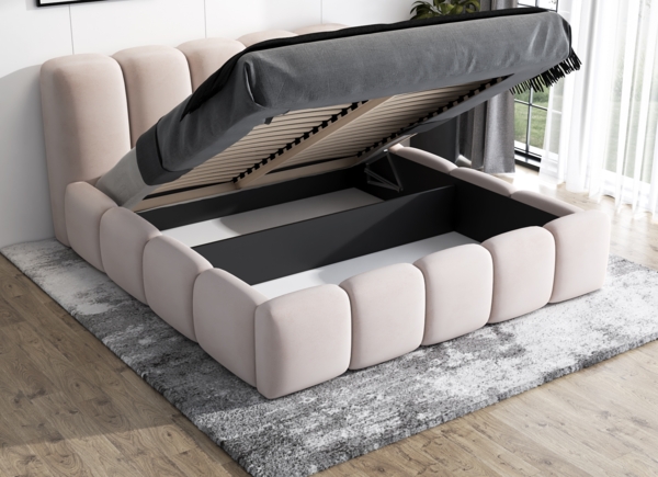 A&J MöbelLand 'Sonic' Polsterbett, Polyester, Beige, 90 x 200, mit Lattenrost, mit Bettkasten Bild 6