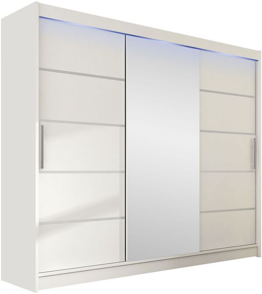 Kleiderschrank Aston VI (Farbe: Weiß / Spiegel, mit RGB LED Beleuchtung)