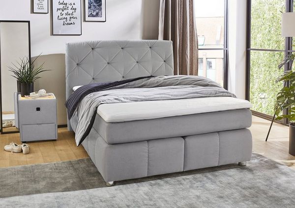 Jockenhöfer Gruppe Boxspringbett Bella erhältlich in 140 & 180cm Breite, mit Kaltschaum-Topper und Rauchglas-Steinen
