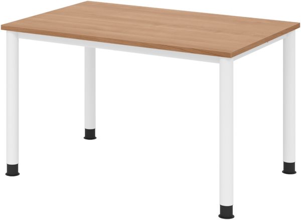 bümö höhenverstellbarer Schreibtisch H-Serie 120x80 cm in Nussbaum, Gestell in Weiß - PC Tisch für's Büro manuell höhenverstellbar, Computertisch verstellbar, HS-12-N-W