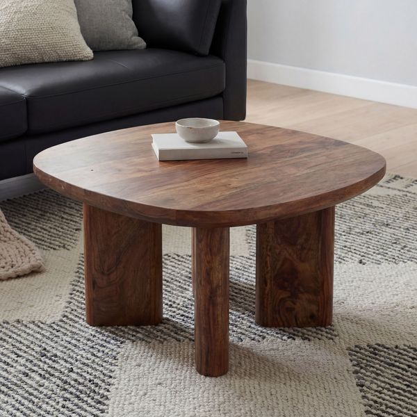 FINEBUY Couchtisch FB116613 Mango Massivholz 60cm Sofatisch Wohnzimmertisch quadratisch (Klares Design trifft warme Holzoptik), Handgefertigt mit Liebe zum Detail