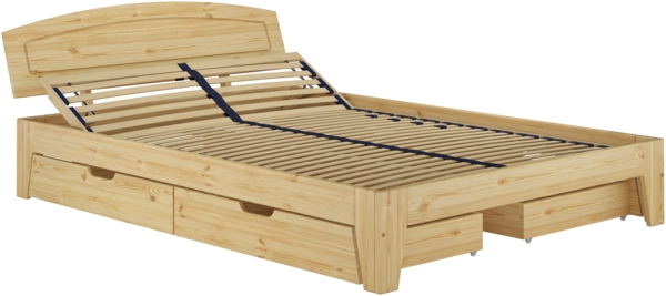 Klassisches Doppelbett Futonbett Kiefer massiv natur 140x200 V-60.63S8-14, mit Federholzrahmen und 3-teiligem Bettkasten-Set